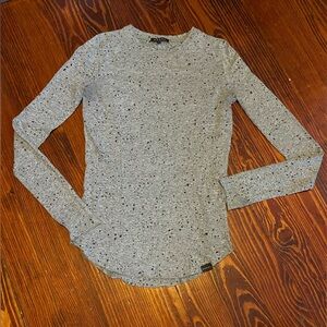 Koral long sleeve top gray and black speckled with thumbholes